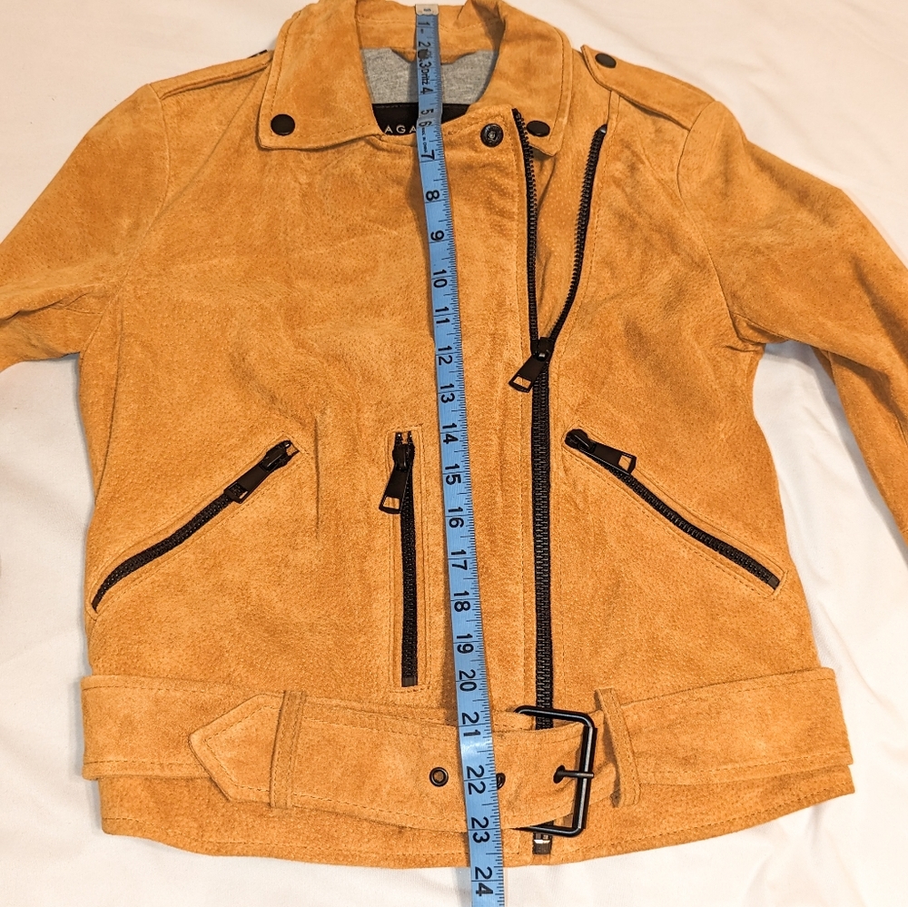 Bagatelle Women's Leather Suede Belted Biker Moto Jacket Size Small, Yellow Gold - Picture 6 of 9